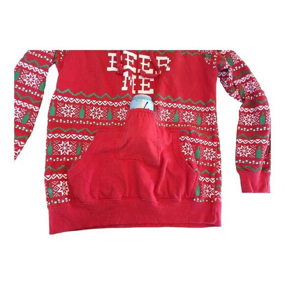Spencers Beer Me Ugly Christmas Hoodie Unisex Medium Cotton Blend Red Green - Picture 10 of 13